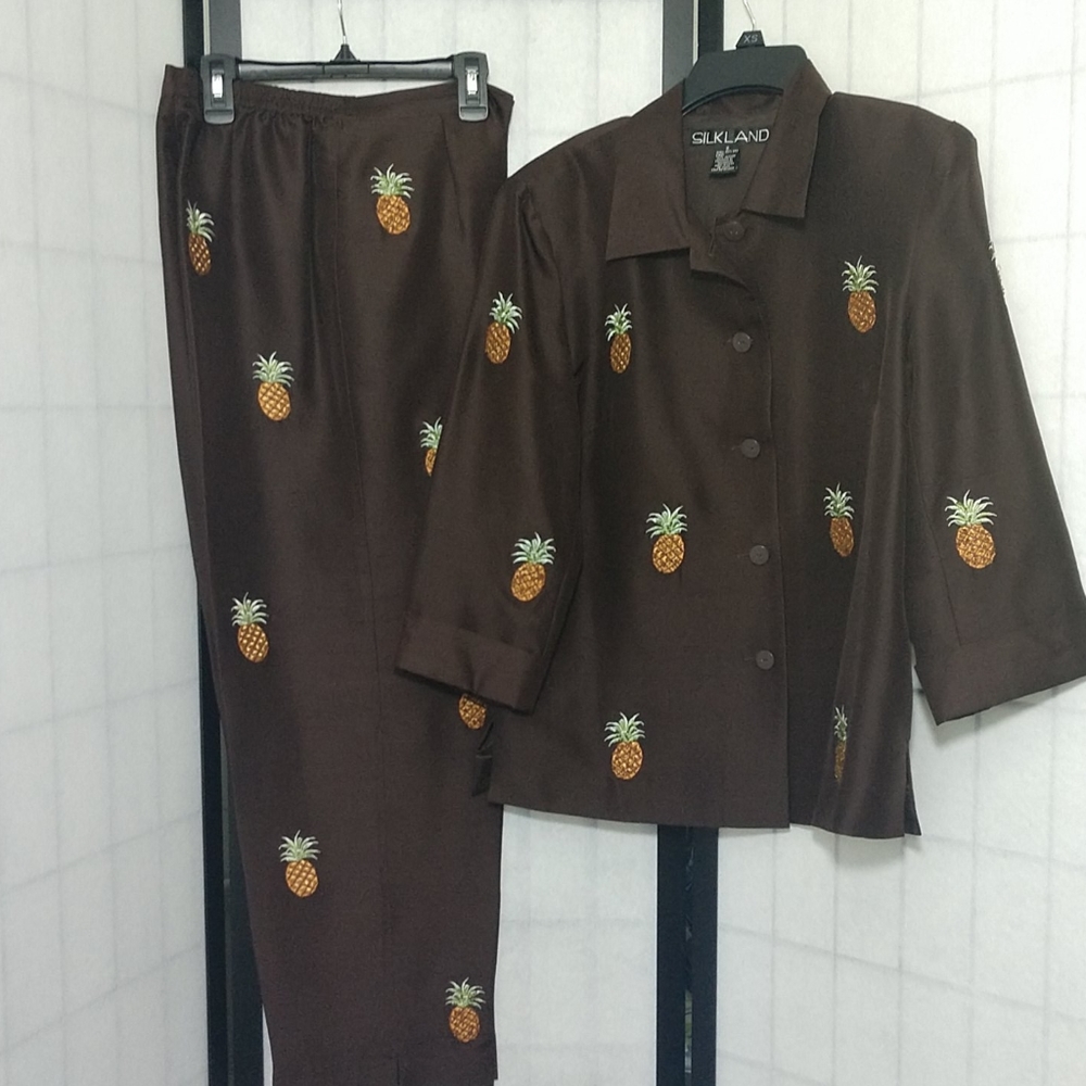 2 Pc Set 100% Silk Top & Ankle Pants  sz 6